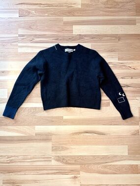UNIQLO x Anya Hindmarch EYES Cropped Sweater Navy 100% Wool Size S Cottagecore